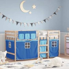 Kids' Loft Bed with Curtains Blue 80x200 cm Solid Wood Pine vidaXL