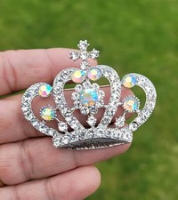 Crown brooch stunning vintage look silver plated stones royal design broach u18