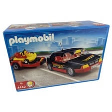 Playmobil 4442 Car with Go-Kart Go-Cart Trailer Race Car Black Toy Set Complete