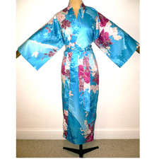 1980s VINTAGE BLUE, SILKY,  JAPANESE MADE,  KIMONO STYLE, DRESSING GOWN ROBE