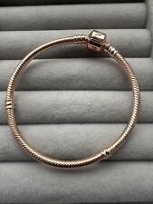 Pandora S925 Classic Square Rose Gold Buckle Snake Chain Charm Bracelet 19cm