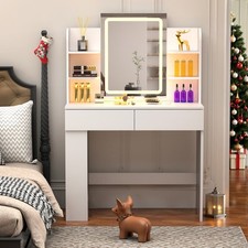 Dressing Table with 3 Colors LED Mirror,Adjustable Brightness,Vanity Table Aacyy