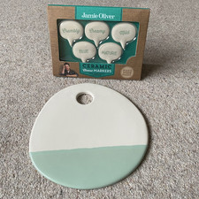 Jamie Oliver Cheese Board/Platter & Cheese Markers Stoneware Mint Green - 24cm