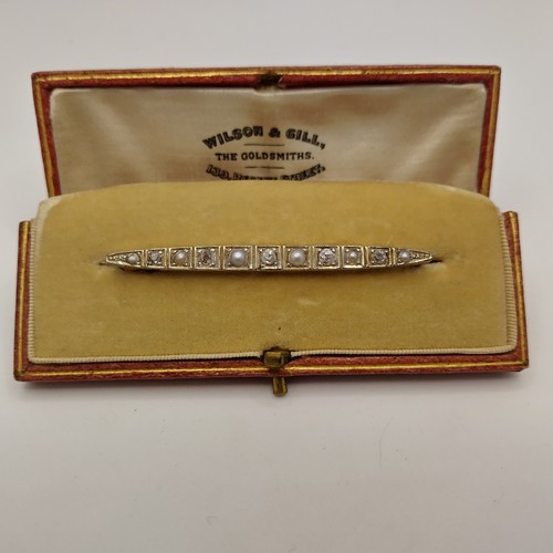 Edwardian diamond pearl bar - &,