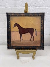 Naive Horse Oil Painting Equine Framed Folk Art On Board Western