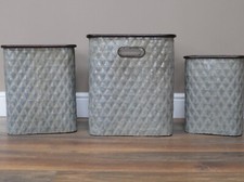 Set Of 3 Galvanised Metal Zinc Tub Planters Large Square Dolly Garden Drum Pots