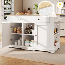 Kitchen Island with Worktop Storage Cabinet Wood Grain White 151.5x59.7x91.7CM