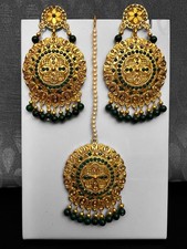 Gold Plated Indian Pakistani Punjabi Tikka Earrings Jewellers Set Uk Seller