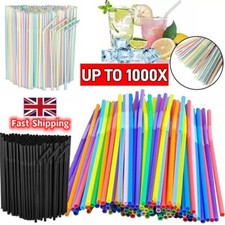 100-1000x Straws Flexible Plastic Bendy Colourful Drinking Straw Party Birthday