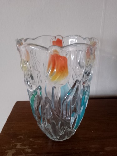 Glass vase raised tulip - ,