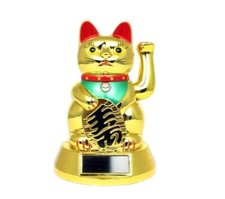 GOLD Lucky Cat 5 Waving Solar