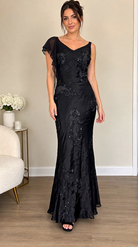 Monsoon black silk - sequin, maxi
