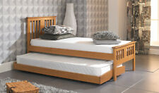Elegant Oak 3ft Single Day Wooden Guest Bed Including Trundle Slide Pull Out
