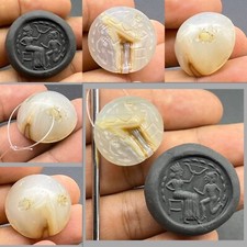 Ancient Old Alabaster Stone King & Slave Scene Story Intaglio Roman Stamp Bead