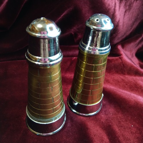 Pair vintage metal lighthouse - vintage,