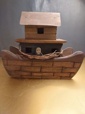 Mid Century Folk Art "Noah's Ark" Wooden Boat w/Metal Roof Nice Project Piece 