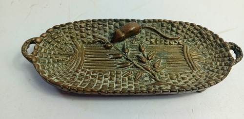 Antique brass wicker basket - antique,