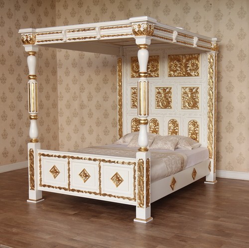 Four poster bed white gold - poster, &