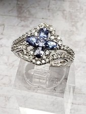 14K White Gold Tanzanite & Diamond Flower Ring - Vintage