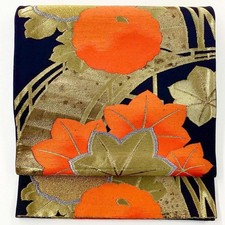 4917# Japanese Vintage Fukuro Obi Belt Kimono Fabric Silk Traditional Black