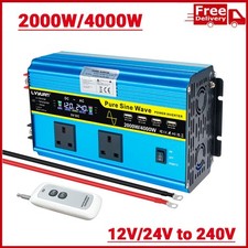 2000W 4000W Pure Sine Wave Power Inverter 12V 24V to 240V Converter Remote LCD