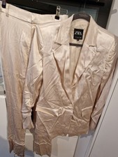 ZARA SATIN IVORY BLAZER JACKET AND TROUSERS SIZE XS 