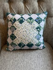 Laura Ashley Pillow Bramble Berry Green Floral Decorative Patchwork 14 Inch Vtg
