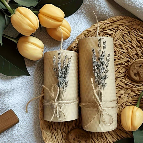 Beeswax pillar candles pack - beeswax, 2