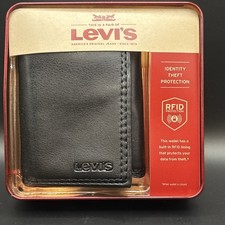 Levi's Men's Rfid Blocking Credit Card ID Trifold Wallet Leather Black