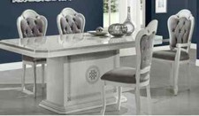 NEW ARIA WHITE/SILVER ITALIAN HIGH GLOSS DINING TABLE & 6 DIAMANTÉ CHAIRS