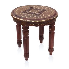 Indian Hand Carved Sheesham Wood Coffee Table 45x45xm with Brass Floral Motif