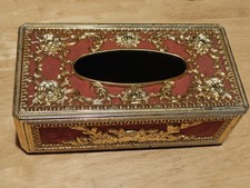 Vintage Hollywood Regency Style Gold Metal Tissue Box Holder Cover Gilt Brass