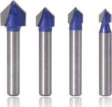 4pcs 1/4 Inch Shank 90 Degree V Groove Router Bit Set CNC Engraving V Grooving