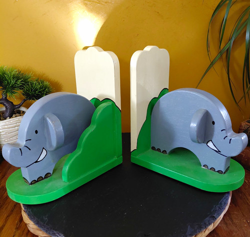 Wooden elephant bookends - elephant,