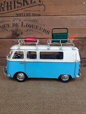 Vintage style Blue & White VW camper van with surf boards metal/Tin Truck