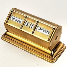 English Brass Perpetual Desk Calendar Four Dial Vintage Made in England Working