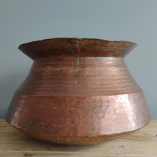 Large Copper Hand Beaten Hammered Indian Degchi Handi Pot Decorative Cauldron