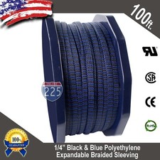 100 FT 1/4" Blue & Black Expandable Wire Sleeving Sheathing Braided Loom Tubing