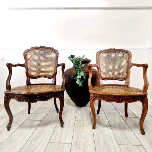 Antique french cane armchairs - french,