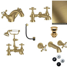 Traditional Brushed Brass Victorian Bathroom Taps Shower Mono Basin Bath Waste