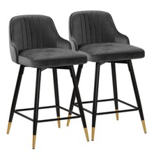 2x Swivel Bar Stools Velvet Metal Legs Breakfast Stools Kitchen Padded Chairs