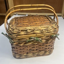 Vintage Wicker Picnic Basket Bamboo Handles Fully Lined Christmas Present Hamper