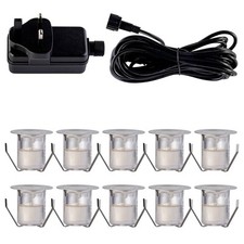 SET OF 10 - 30mm IP67 ROUND WARM WHITE LED DECKING / GROUND / PLINTH LIGHT KIT