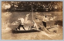 RPPC Postcard Great Sport Fishing Here Exaggerated Pike Fishing From Boat c1911