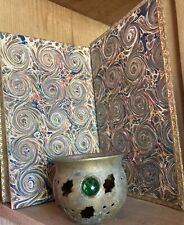 Tiny Brass Cauldron Dish Cutout Oak Leaves And A Green Glass Gem