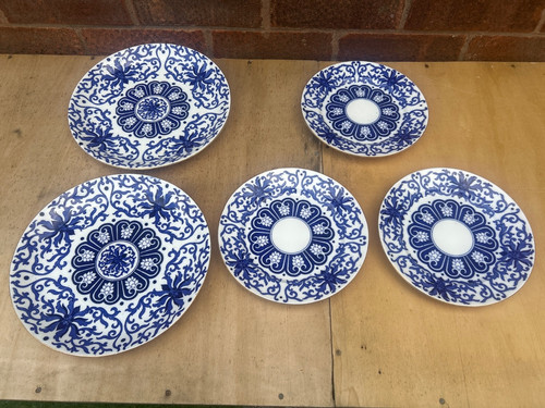 Antique blue white china - 5x,