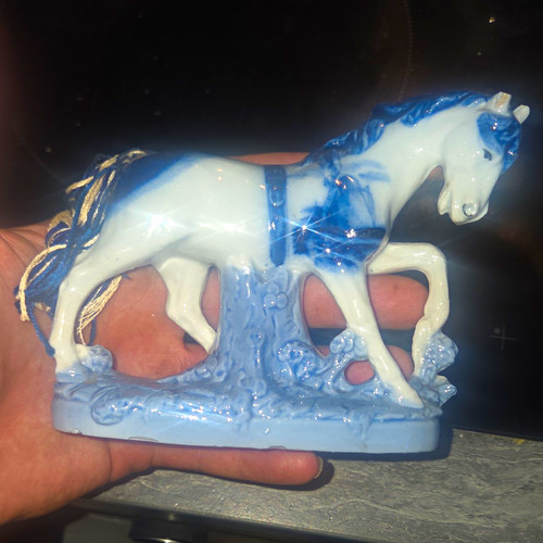 Blue white ceramic horse - blue,