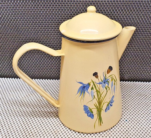 Vintage yellow enamel teapot - yellow,