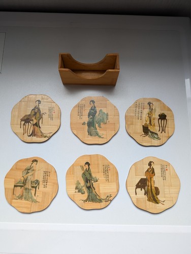 Vintage woven bamboo coasters - vintage,