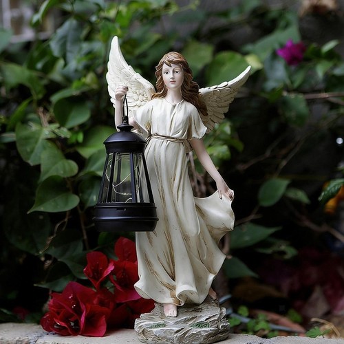 Angel girl resin solar statue - angel,